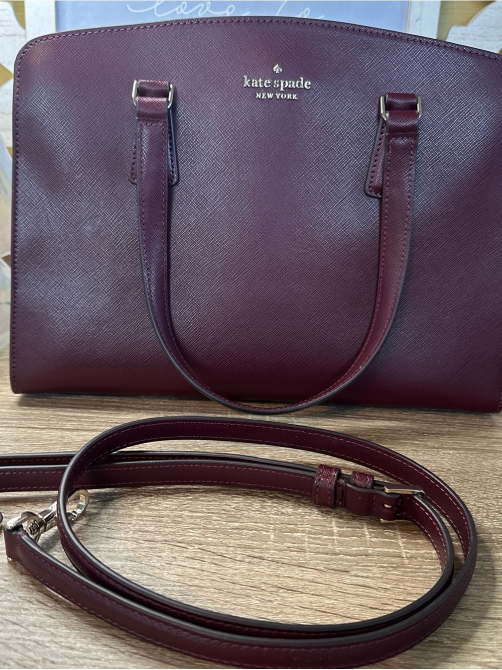 Kate Spade New York Perry Medium Satchel crossbody Wine/deep berry retails $399